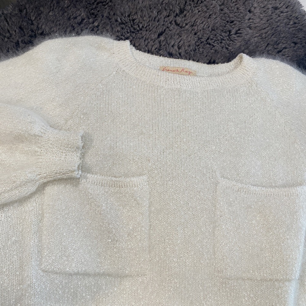 French Rags Angora Lambswool Hand Loomed Sweater Cream Ivory Pocket Pullover 80s
